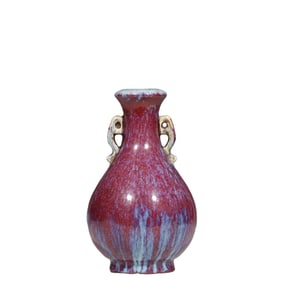 Chinese Qing Dynasty Yongzheng period kiln-fired glaze double-eared vase