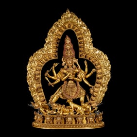 A Chinese gilt bronze standing Buddha statue from the Yongle period of the Ming Dynasty