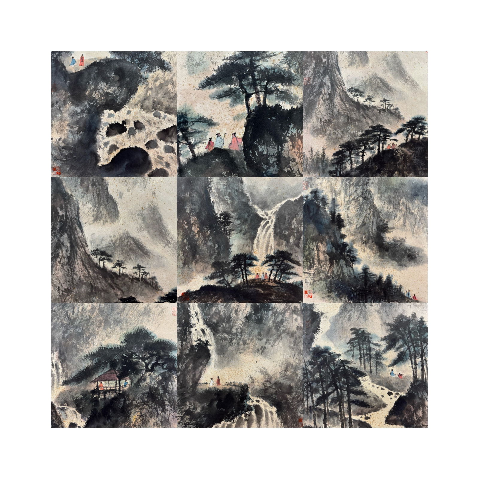 Ten Chinese Paintings and Calligraphy Scrolls - Fu Baoshi: L. 96 cm. W. 45 cm. *10