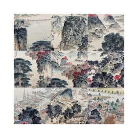 Chinese calligraphy and painting nine-panel screen - Qian Songyan