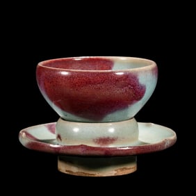 A set of Chinese Northern Song Dynasty Jun kiln sky blue glaze hanging red teacup holders