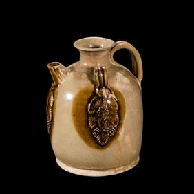 Chinese Tang Dynasty Changsha Kiln Dotted Color Sticker Double Handled Ewer