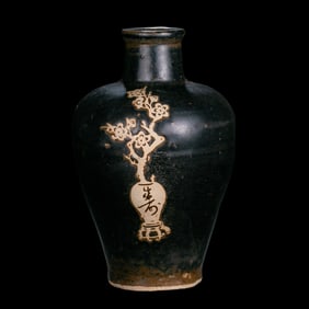Black-glazed plum vase with plum blossom pattern from Jizhou kiln, Southern Song Dynasty, China