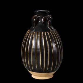 Chinese Northern Song Dynasty Cizhou kiln black glaze line four-handled vase