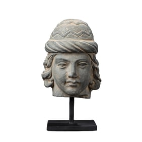 Greco Gandhara Art Schist Stone Head Sculpture