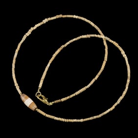 Himalayan Dzi Agate Bead with Ancient Small Size Faience Old Bead Necklace