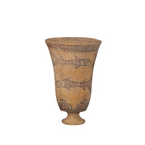 Indus Valley Terracotta Decorated 3 Colors Painted With Fish Motifs Cup Ca.3000-2000 BC