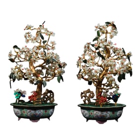 A pair of Chinese Qing Dynasty Qianlong period cloisonné multi-treasure bonsai