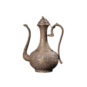 Chinese Qing Dynasty Silver Gilt Ewer with Sea Dragon Design