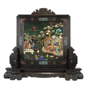 Chinese Qing Dynasty Rosewood Inlaid with Hetian Jade and Multi-Treasure Screen