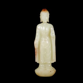 Standing Buddha statue made of Hetian white jade from the Qing Dynasty, China