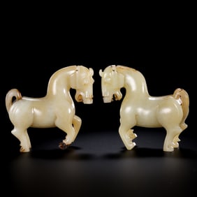 A pair of Chinese Han Dynasty jade horses