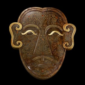 Chinese Warring States and Han Dynasty inlaid jade mask