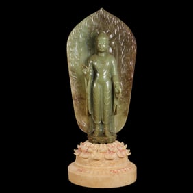 Standing Jade Buddha Statue from the Tang Dynasty in China
