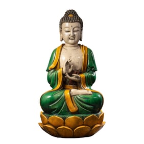 Chinese Liao Dynasty tricolor Buddha seated statue