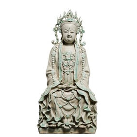 Southern Song Dynasty Hutian Kiln Celadon Seated Guanyin Statue