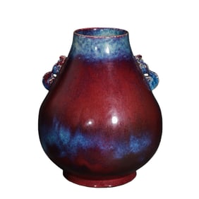 Chinese Qing Dynasty, Qianlong Period, Kiln Transformation Glazed Double-Eared Vase
