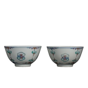 A pair of Chinese doucai bowls from the Yongzheng period of the Qing Dynasty