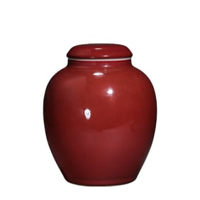 red-glazed covered jar from the Kangxi period of the Qing Dynasty, China.