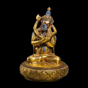 18th-century Tibetan Buddhist dual-bodied yellow statue