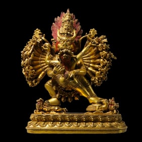 18th-century Tibetan Buddhist Vajrabhairava dual-bodied statue