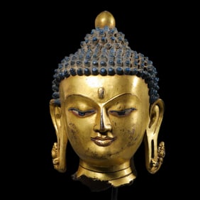 Gilt Bronze Buddha Head from the Ming Dynasty in China