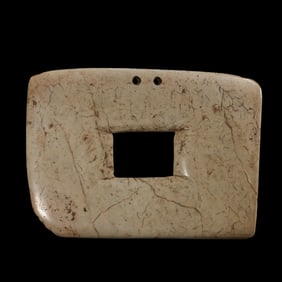 Chicken-bone white jade square bi disc from the Hongshan Culture of the Neolithic period in China
