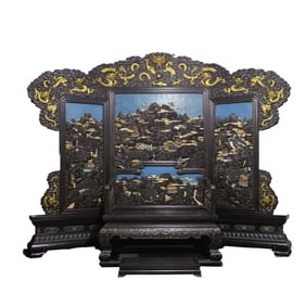 A set of Chinese Qing Dynasty rosewood throne screens inlaid with multi-treasure dragon patterns