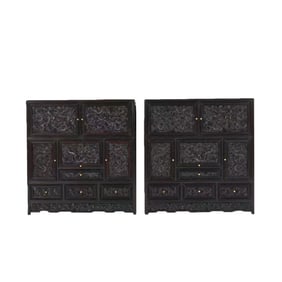 A pair of Chinese Qing Dynasty rosewood multi-treasure cabinets