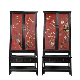 A pair of Chinese Qing Dynasty rosewood inlaid treasure cabinets
