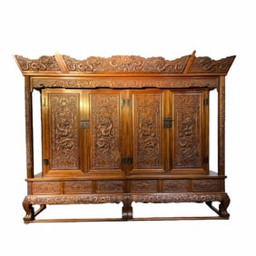 Chinese Qing Dynasty Huanghuali Dragon Pattern Wooden Cabinet