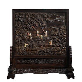 Chinese Qing Dynasty Rosewood Inlaid Multi-Treasure Screen