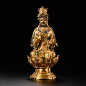 Gilt Bronze Seated Buddha Statue from the Liao Dynasty in China