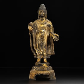 Gilt Bronze Standing Buddha Statue from the Northern Wei Dynasty in China