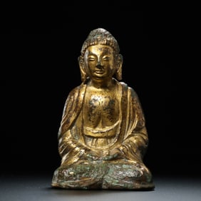 Gilt Bronze Seated Buddha Statue from the Liao Dynasty in China