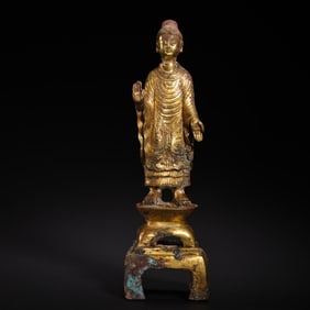 Gilt Bronze Standing Buddha Statue from the Northern Qi Dynasty in China