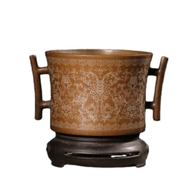 Chinese Qing Dynasty Silver-Inlaid Bronze Incense Burner with Double Handles