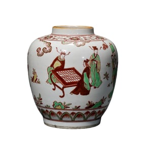 Chinese Ming Dynasty polychrome jar with figures and stories