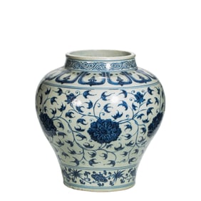 Chinese Qing Dynasty blue and white porcelain jar with floral design