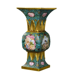 Chinese Qing Dynasty Qianlong Period Enamel Vase with Western Figure Design