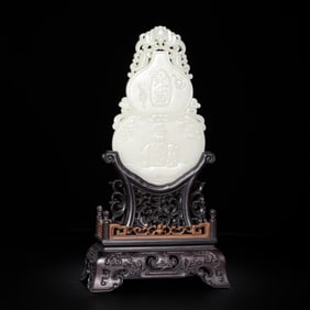 Chinese Qing Dynasty Hetian white jade gourd screen