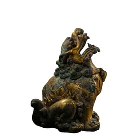 Chinese Han Dynasty Gilt Bronze Lion Incense Burner