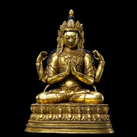 15th-century Tibetan Buddhist Four-Armed Avalokiteshvara Statue