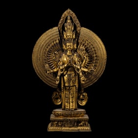18th-century Tibetan Buddhist Eleven-Faced Thousand-Armed Thousand-Eyed Avalokiteshvara Standing