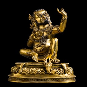 Chinese Qing Dynasty Gilt Bronze Seated God of Wealth