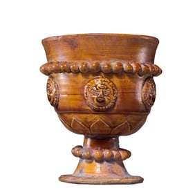 Chinese Sui Dynasty Yellow Glazed Appliqué High-Footed Cup