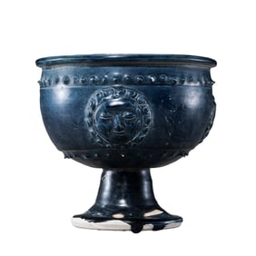 Chinese Sui Dynasty Blue Glazed Appliqué High-Footed Cup