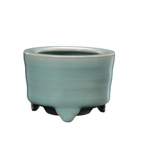 A celadon tripod censer from the Longquan kiln in the Southern Song Dynasty, China.