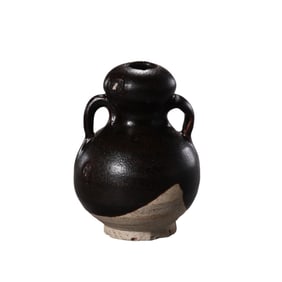 Tang Dynasty Gongxian Kiln Black Glazed Double-Handled Gourd Bottle