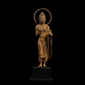 West Asian Gilt Bronze Standing Buddha Statue